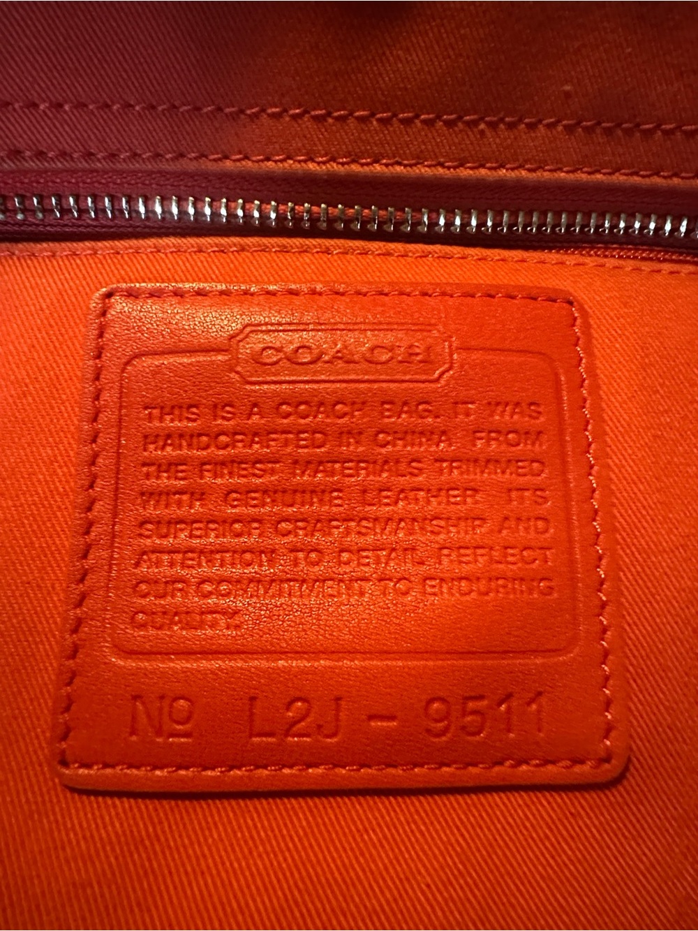 Coach Orange Leather Creed Patch Interior
